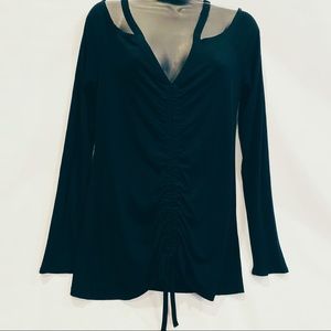 Inc black long sleeve bare shoulders top XL NWT